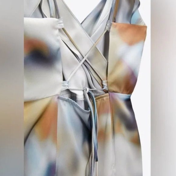 ZARA TIE-DYE PRINT SATIN EFFECT OPEN LACE BACK CAMISOLE MIDI MAXI DRESS $89.90 - Picture 5 of 7